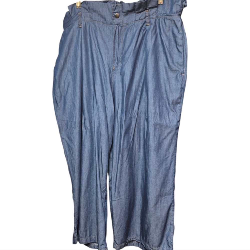 Eloquii Gaucho Pants Women's Size 20 Casual Blue Wide Leg Paperbag Cropped